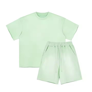 Ensemble T-shirt et short en molleton polyester/coton pour homme, qualité supérieure, col rond, décontracté, été, tissé, respirant, 2 pièces, unisexe - Product Image 2