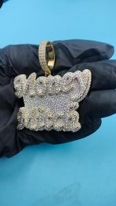 Pendentif personnalisé avec nom, serti de diamants, plaqué argent rhodié, en moissanite, style hip-hop lourd - Product Image 3