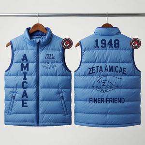 2024 hombres OEM personalizado invierno alta calidad bordado Zeta Amicae Puffer chaleco cuello alto burbuja acolchado abajo puffer chaleco hombres - Product Image 6