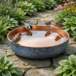 Bain d'oiseaux en cuivre pour extérieur, décoration de jardin, style classique durable, forme arrondie pour oiseaux, utilisation toutes saisons, mangeoire à oiseaux - Product Image 2
