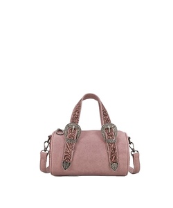 กระเป๋าโท้ทหนังแท้ลายสลักดอกไม้สำหรับผู้หญิง พร้อมสายสะพายและซิปปิด - Product Image 1