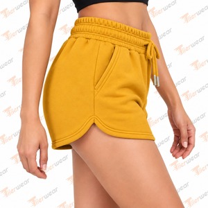 Tiierwear <b>Women's</b> High Waist Breathable Fleece <b>Sweat</b> <b>Shorts</b> with Drawstring and Pockets Plain Dyed Solid Color Casual Yellow - Product Image 3