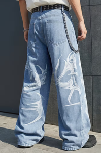 Pantalones Vaqueros Anchos de Cintura Alta con Estampado Paisley para Hombre, 100% Algodón, Corte Holgado, Tallas Grandes, Estilo Hip Hop Urbano, Marca Hardihood International - Product Image 3