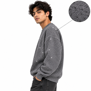 Custom Grey Rhinestone Crewneck Sweatshirt Wholesale Unisex Oversized <b>Y2K</b> Streetwear Pullover Eco-Friendly Winter OEM PK <b>Top</b> - Product Image 3