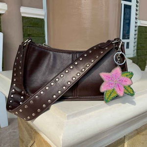 Lily Flower <b>Bag</b> <b>Charm</b> Handmade Embroidery Keychain Purse Accessory - Product Image 2