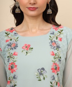 ชุดผ้า Georgette lucknowi chikankari สำหรับใส่ในเทศกาล Kurti ขายส่งท้องฟ้า - Product Image 3