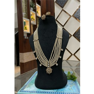 Exquisito conjunto de collar Kundan Mala de moissanita chapado en oro de latón de primera calidad para mujer, colección para bodas. - Product Image 1