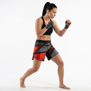 Shorts MMA pour hommes, impression par sublimation, rouge, noir, gris, coupe athlétique, tissu respirant, spandex, polyester, vêtements de sport - Product Image 3