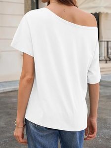 T-shirt en velours blanc moderne à épaule dénudée, coupe ample, motif uni, imprimé numérique écologique, pour femme, idéal pour l'été - Product Image 2