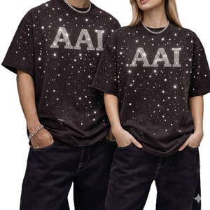 Summer All Over <b>Top</b> <b>Rhinestone</b> T Shirt Custom Men Crewneck Clothing Streetwear 100% 250 GSM T Shirt For Men - Product Image 1