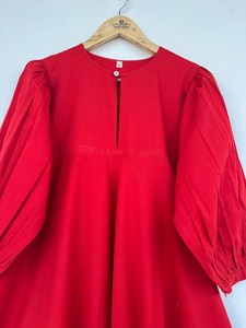 Bohemian Rayon Imprimé Midi Longueur Maxi Robe pour Femmes Attrayant Col V Manches Longues Boutons Tissés Naturel Plage Lavable - Product Image 4