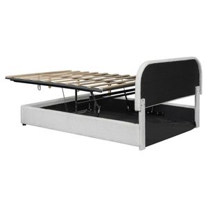 Cama de Plataforma Tapizada en Terciopelo Teddy Blanco, Tamaño Completo, con Sistema de Almacenamiento Hidráulico - Product Image 5