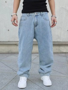Spring Autumn <b>Men</b> <b>Baggy</b> Jeans Oversize Straight Loose Casual Denim <b>Trousers</b> Solid Color Loose Fit Mid Waist Casual Cotton Woven - Product Image 1