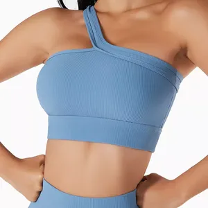 Wholesale Price <b>One</b> Shoulder Crop Sports Bra Custom Fitness <b>Top</b> Running Customized Breathable Sports Bra for Women - Product Image 6