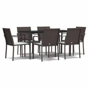 Ensemble de salle à manger en rotin PE marron, acier et verre trempé pour jardin, mobilier de jardin durable en rotin PE marron - Product Image 2