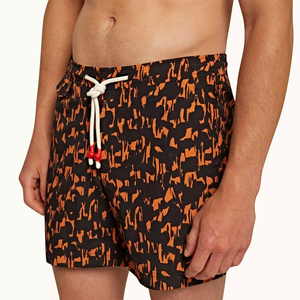 Custom Puff Printed Breathable Lightweight Canvas Swim <b>Trunks</b> with Mid Elastic Waist Pockets 100% Polyester Bulk OEM Service <b>Men</b> - Product Image 1