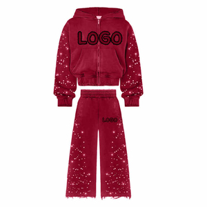 <b>Red</b> Women's Tracksuit Hooded Zipper Sweatshirt and Pants Set <b>Glitter</b> Print Logo Casual Winter Full Length Loose Fit - Product Image 3