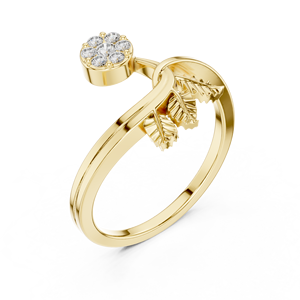Anillo de oro macizo de 14k para mujer con diseño minimalista de hoja natural y diamante de corte redondo, ideal para regalo, compromiso, aniversario o boda. - Product Image 3