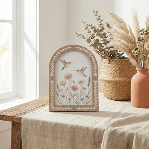 Decoración Personalizada para Sala de Estar, Marco Redondo de Madera, Arte Floral, Decoración de Mesa - Product Image 4