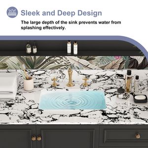 Top per mobile bagno in marmo artificiale 49x22 pollici con lavabo in ceramica a incasso, paraschizzi e 3 fori per rubinetti, per mobili bagno - Product Image 4