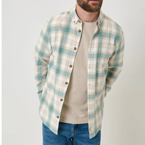 Nueva Llegada, Camisas de Franela a Cuadros Verde Menta y Beige, Totalmente Personalizadas, con Bolsillo en el Pecho y Botones, Precio al por Mayor - Product Image 1