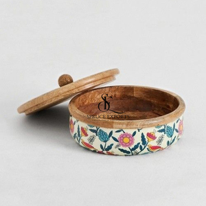 Élégante boîte de service en bois avec imprimé floral coloré et couvercle assorti, plat de service de luxe, articles de cuisine en gros - Product Image 1