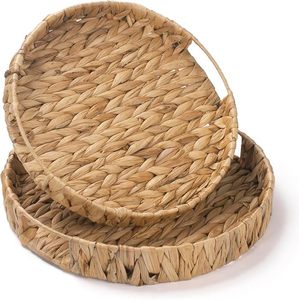 Water Hyacinth Storage Tray Natural Handwoven Wicker <b>Basket</b> for Shelf Countertop Bathroom Organization - Product Image 4
