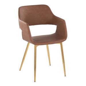 Juego de 2 Sillas de Comedor/Accesorio Margarite, Metal Dorado y Cuero Sintético Marrón, Diseño Contemporáneo y Elegante - Product Image 2