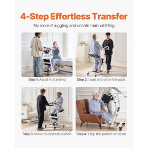 Sollevatore per Pazienti Regolabile con Sedile in PU, Sedia per Trasferimento da Seduto a in Piedi Facile per Anziani e Disabili, Ginocchiere Incluse - Product Image 2