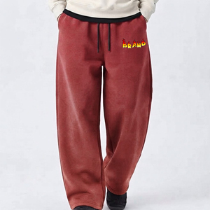 2027 <b>Winter</b> New arrival Loose Fit Baggy Wide Leg Straight Jogger Sweatpants Vintage Washed 100% Cotton baggy fit men's <b>trouser</b> - Product Image 3