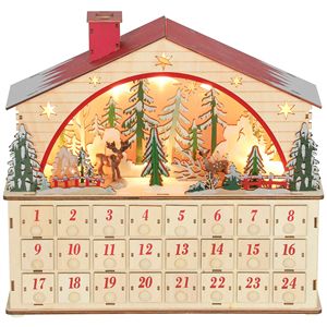 Casetta Calendario dell'Avvento in Legno con 24 Cassetti LED Conto alla Rovescia e Luci a Batteria per Decorazioni Natalizie - Product Image 1