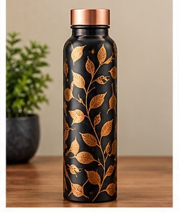Botella de Agua de Cobre con Diseño Oriental, Patrón de Grullas Doradas y Nubes, Portátil para Viajes - Product Image 4