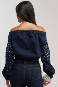 Women's <b>Off</b> Shoulder Knitted 2-Piece Set With Rhinestone Dot Pattern Loose Fit Full Sleeve Top And Pants Spring Summer Casual - Product Image 4