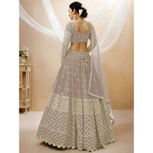 Elegant Grey Embroidered Georgette Plus Size <b>Wedding</b> Lehenga Choli - Product Image 4