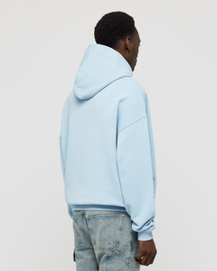 Sweat à capuche unisexe surdimensionné bleu ciel OEM, épais et lourd, avec logo personnalisé, épaules tombantes, 100 % coton molletonné 550 GSM - Product Image 5