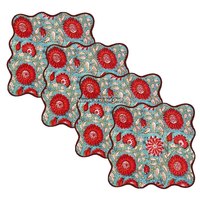 Serviettes de table à bord festonné imprimées à la main, fabriquées en coton 100% de qualité supérieure, personnalisables, pour la restauration, en provenance d'usines indiennes.