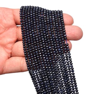 Cuentas redondas facetadas micro de zafiro AAA de 3mm-4mm, zafiro azul natural, piedra preciosa semipreciosa suelta para la fabricación de joyas. - Product Image 2