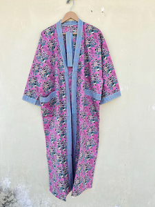 Bata Kimono de Algodón 100% Tejido con Estampado de Bloques y Dibujos Animados Naaz para Mujer, Camisón de Verano Hecho a Mano ODM con Cuello en V y Cintura Elástica Completa - Product Image 2