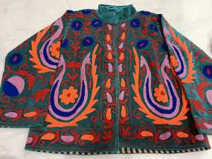 Hand Embroidered Reversible Women's <b>Quilted</b> <b>Jacket</b> Mandarin Collar Floral <b>Pattern</b> Cotton Corduroy Blazer Regular Fit Autumn - Product Image 1