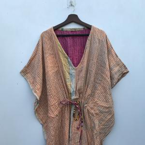 Robe Kaftan en coton Kantha pour femmes, faite à la main, style indien bohème, paréo de plage ample, maxi kaftan - Product Image 1