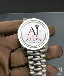 Montre mécanique argentée, cadran rond, bracelet, montre-bracelet, lunette en strass, style en acier inoxydable - Product Image 1