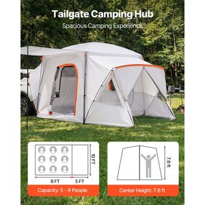 Tente de camping pour SUV pour 5 à 9 personnes, 13x10 pieds, tente de hayon 3 saisons avec fenêtres ventilées et double couche imperméable PU2000mm - Product Image 2