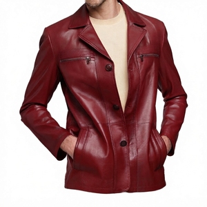 Men Brown Real <b>Leather</b> <b>Jacket</b> Lapel Collar Button Up Vintage Coat Casual Slim Fit Outerwear Custom Wholesale B2B <b>Leather</b> <b>Blazer</b> - Product Image 4