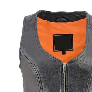 Gilet moto en cuir véritable pour femme, col en V, fermeture éclair, couleur unie, doublure respirante en polyester, style automne - Product Image 6