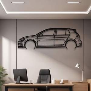 Art mural minimaliste contemporain en métal-Silhouette de contour de voiture pour bureau à domicile ou décor de garage - Product Image 1
