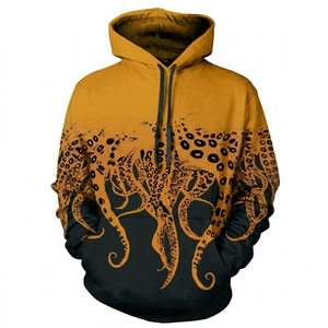 Wholesale <b>Men's</b> Custom mastard black Sublimated octopus print hoodie Breathable Quick Dry Solid Winter Hoodies OEM - Product Image 1