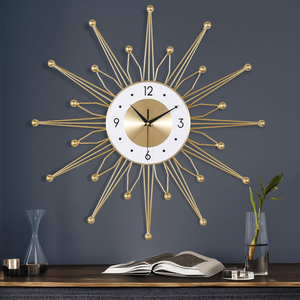 Large Gold Sunburst Metal <b>Wall</b> <b>Clock</b> Modern Decorative Starburst <b>Clock</b> with Arabic Numerals for <b>Living</b> <b>Room</b> Home Office Bedroom - Product Image 1