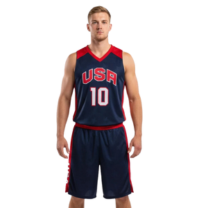 Ensemble d'uniformes de basket-ball personnalisés pour hommes, maillot sans manches à col en V, shorts, panneaux latéraux contrastés, impression du nom et du numéro de l'équipe, kit de ligue - Product Image 1