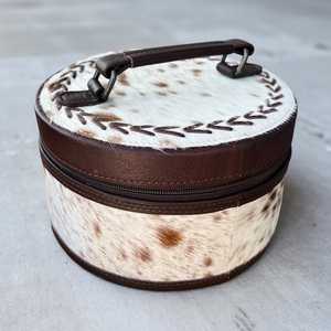 Vintage Cowhide Jewelry Case with Zipper Closure Durable Storage <b>Box</b> for Travel and Home Use - Product Image 1