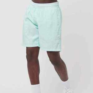 Men's Solid Mint Green Cotton Shorts Elastic Waist Casual Breathable With Pockets <b>Mid</b> Rise Woven Fabric - Product Image 2
